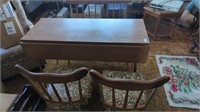 4 ft drop leaf table w/bench & (2) chairs