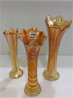 Lot of 3 Carnival Glass Fluted Edge Vases
