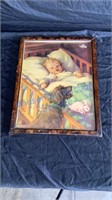 VINTAGE SLEEPING BABY PICTURE WITH FRAME