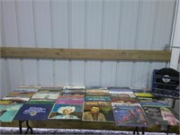 Country music LPs in blue crate