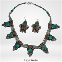 Tibetan Silver Jewelry Set inlaid with Turquoise