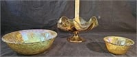 (2) Carnival Glass Bowl & Viking Glass Pedestal