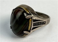Vintage Men's Sterling Silver Sulemani Agate Ring