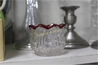 RUBY STAINED PRESSED GLASS TOOTHPICK HOLDER