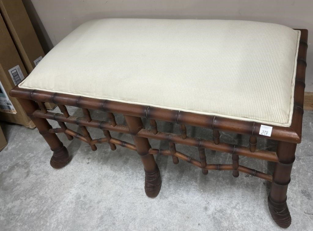 Vintage Bamboo Style Upholstered Bench