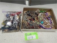 Assorted costume jewelry and watches; not tested