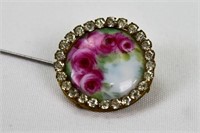 Porcelain and Rhinestone Band Hand-painted Hatpin