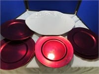 Set of 12 Red Charger Plates & Oval Platter