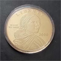 2000 Four Troy Oz 999 Silver 24k GP Sacajawea Coin