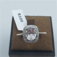 Silver Morganite and White Topaz Ring SZ. 6.5