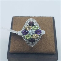 Silver Amethyst and White Topaz Ring SZ. 9.25