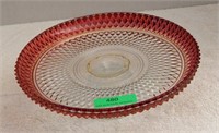 Red edge glass diamond pattern footed cake stand