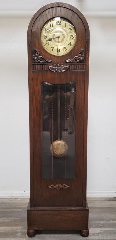Antique carved wood mahogany grandfather clock
