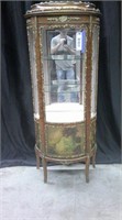 LOUIS XIV HAND PAINTED CURIO CABINET CURVED GLASS