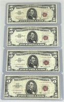 Four 1963 $5 Bills Red Star Serial Numbers.