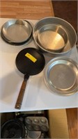 ASSORTED CAKE PANS, CREPE PAN, COOKIE SHEET,