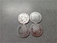 X4 Morgan's and Ike silver dollars 1881S 1883S and