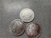 X3 1881O 1891O and 1889O Morgan silver dollars