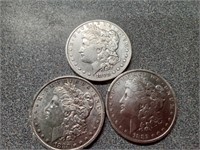 X3 1880O, 1882O, and 1883O Morgan silver dollars
