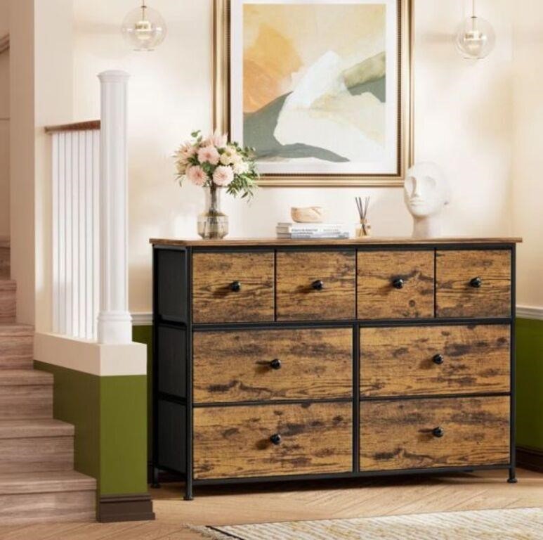 $125-Ojaswi Dresser, 8 Fabric Drawers with Wood To