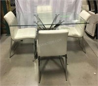 Glass Top Dining Table & 4 Leatherette Chairs