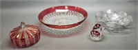 Red Candy Dish & Pattern Glass