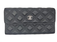 CC Black Quilted Leather Half-Flap Long Wallet