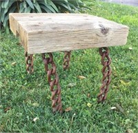 Wood Foot Stool/ Plant Stand  w/ Chain Framing