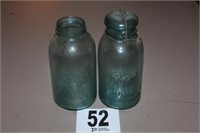 Two Blue Glass 1/2 Gallon Jars