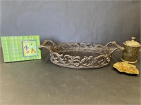 Oval Dresser Tray Mirror, Leaf Ceramic, Friendship