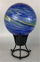 Art Glass Sphere with Metal Stand