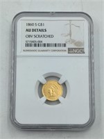 1860-S Gold US $1 coin NGC slabbed AU details