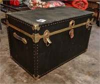 Black trunk/ tin hardware w/ shelf box inside