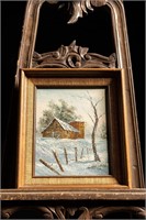 Winter Cabin in Snow, Oil On Canvas