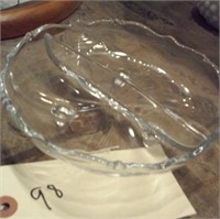 divided footed glass dish