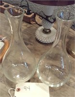 matching pair tall glass water / wine / juice jugs
