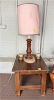 Wood End Table and Lamp with Candles