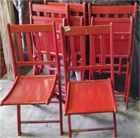 Vtg Red Wood Folding Chairs (5)