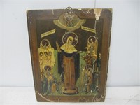 VINTAGE RELIGIOUS PAINTED ICON ON WOOD