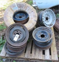 Pallet of various size tires and rims.