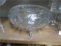 3 Footed Cut Glass Crystal Bowl-flea bite on top