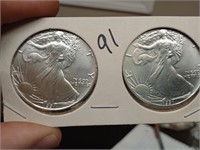 2 -1991 silver walking liberty dollar coins