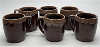 (6) Vintage Set of Brown Drip Glaze Ceramic Mugs