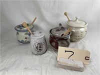 4 Pottery Honey Pots