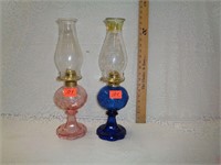 Pair of Pink & Blue Oil Lamps