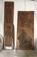 Two Cookie Boards Primitively Carved With Dutch