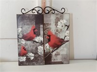 Pair Cardinal Bird Wall Plaques