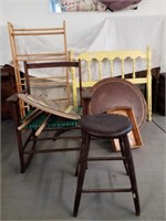 Antique  table broken leg, rocking chair broken