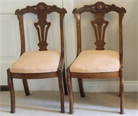 Pair Walnut Carved Side Chairs