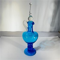 Vintage MCM Bischoff Glass Blue Bubble Decanter